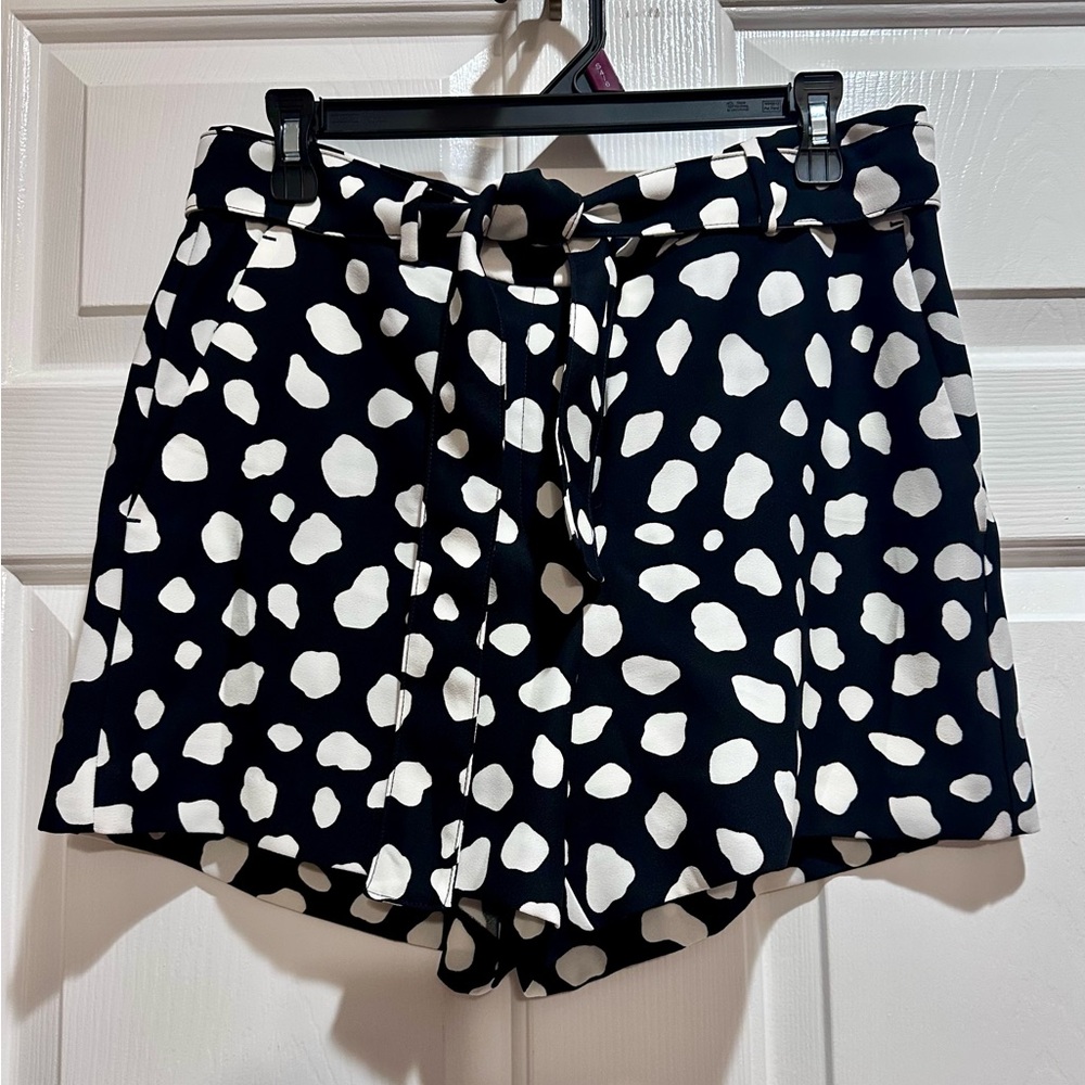 Ann Taylor Black & White Polka Dot High Waist Tie-Front Shorts